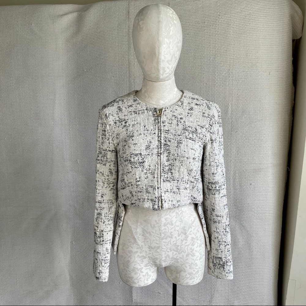 10 Crosby Derek Lam S Blazer High Low Cropped Tweed Jacket Cream Winter White - Picture 6 of 8